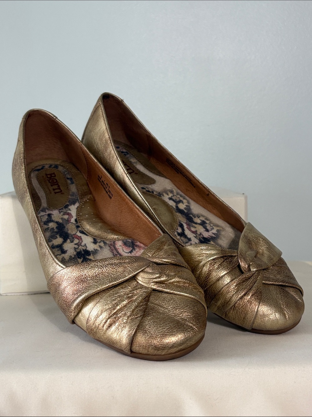 Born Metallic Gold Leather “Lilly” Ballet Flats